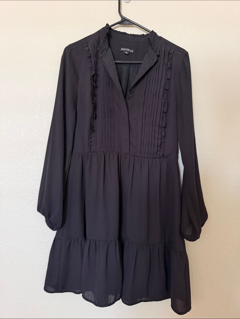 J.Crew Mercantile Ruffle Pintuck Tiered Dress Black Size 8